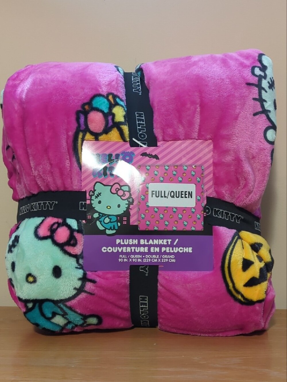 Hello Kitty Halloween Frankenstein Hot Pink Full / Queen Blanket 90 x 90 NEW